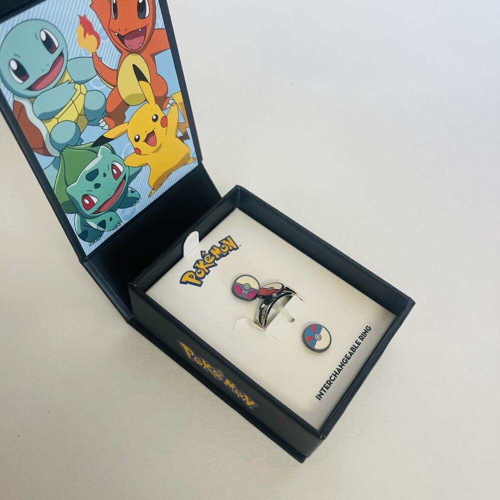 Size 10‎ Pokemon Pokeball Intechangeable RING , Set Of 3, Officially Licensed